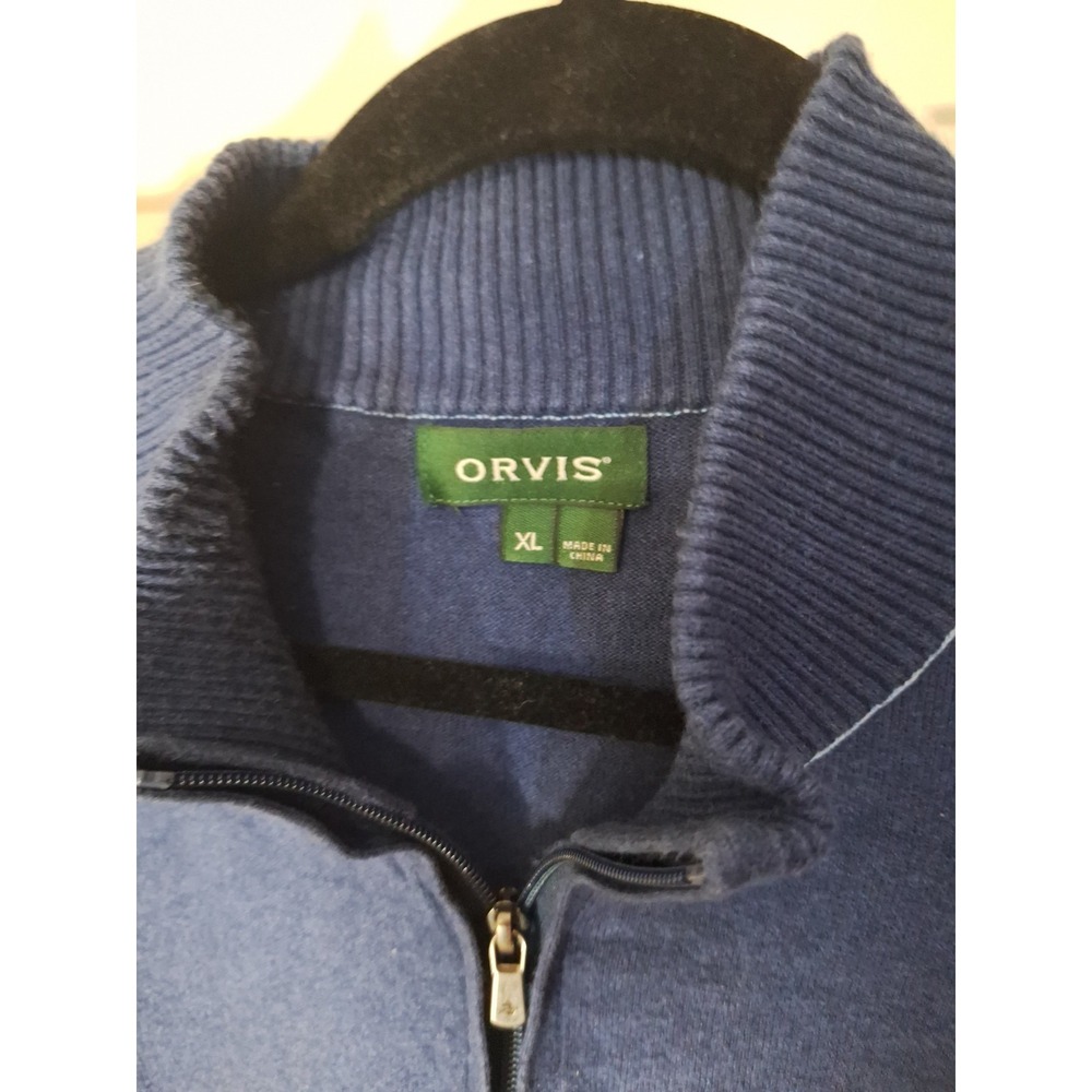 Orvis Cotton Cashmere Mens Extra Large Blue 1/4 Zip Pullover Sweater Knit 258 - Picture 2 of 3